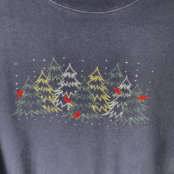 Vintage M&C Sportswear 'Ugly Christmas' Sweatshirt Trees, Cardinals, Sz S, Blue - Picture 7 of 9